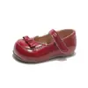 Zapatos Mary Jane rojos para niñas, primavera y otoño, corte bajo, con lazo y correa, zapatos pequeños de cuero de suela blanda, estilo dulce, adecuados para combinar con faldas