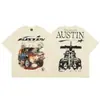 2025 Camiseta Casual Holgada Retro de Manga Corta Unisex Tendencia Americana High Street Estrella del Infierno Infierno Estampado Pesado