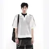 Camiseta de Punto Deportiva Casual Retro Estilo Americano Verano Transpirable Gruesa Suéter de Manga Corta Lel Camisa Polo Holgada para Hombre