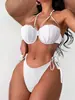 2026 Bikini de Dos Piezas con Cadena y Aros de Color Sólido Amazon Estilo Europeo y Americano Bikini de Tres Puntos Bikini de Concha para Mujeres