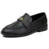 Zapatos de Tacón Grueso con Suela Plana de Piel de Vaca de Primera Capa, Flor de Camelia, Nuevos Zapatos de Cuero Negro Estilo Británico, Mocasines Casuales para Mujer