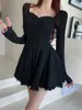 Vestido Caliente Caliente de Chica TikTok para Mujer Invierno Nuevo Cintura Elegante Plisado Puro Línea A Cadera Manga Larga Vestido