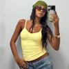 Ropa de Mujer Transfronteriza Europea y Americana 2025 Verano Nueva Moda Cuello en V Básico Color Puro Slim Tirantes Chaleco Sin Espalda