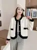Nuevo Suéter Abrigo de Punto con Cuentas de Color Contrastante Estilo Francés Otoño/Invierno 2026 Cárdigan Suave de Punto Imitación Piel de Visón para Mujer