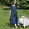 Vestido de Algodón y Seda Nuevo Verano 2026, Elegante y con Estilo para Madres, Manga Media, Delgado, Vestido Casual de Playa de Gama Alta