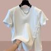 Camiseta de Manga Corta con Botones para Mujer Verano 2025 Talla Grande Asimétrica Chinoiserie Empalmada Bajo con Abertura Top