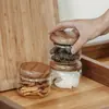 Frasco Transparente Estilo Japonés para Almacenamiento Madera de Acacia Redondo Nido de Pájaro Pequeño Frasco Redondo para Té Estilo Japonés Frutas Secas Snacks Granos Múltiples Vidrio