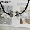 Gola falsa de renda com laço estilo coreano para pet, babador de renda, acessório xadrez para cachorro, babador para gato, cachecol para buldogue francês