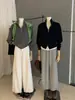 Liquidación, Sin Devoluciones ni Cambios. Cardigan Tejido Minimalista Estilo Coreano Grueso Versátil Ajustado Doble Cremallera Cuello Alto Manga Larga W7813