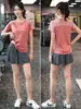 Traje de Ropa Deportiva de Secado Rápido para Mujer Verano Delgado Holgado Top Camiseta Deportiva para Gimnasio Pantalones Falda de Yoga Falsos de Dos Piezas