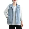 Foto real de chaleco de mezclilla sin mangas versátil de primavera y otoño para mujer, top de mezclilla holgado, chaqueta estilo Hong Kong, abrigo inspirado en Chanel