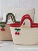Bolso pequeño tejido con cuerda de algodón fresco, bonito bolso tejido con cuerda de algodón, bolso de cereza, bolso de picnic con cuerda de algodón, bolso tejido