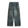 Jeans rectos desgastados lavados estilo vintage Rumeng para hombre y mujer, pantalones holgados de otoño de alta costura modernos tipo harén de pierna ancha