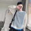 Tejido de verano moda masculina marca Diseño de ojo de red de pesca calado sentido de diseño blusa antiarrugas suéter de manga larga moderno camisa interior