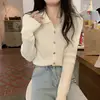 Suéter casual de cuello polo para mujer, diseño de botones, sentido de la moda, estilo coreano 2023 primavera y otoño, suéter versátil simple para el trabajo