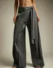 Pantalones de pierna ancha envolventes de cintura alta transfronterizos para mujer, pantalones de traje de satén con cinta drapeada, diseño adelgazante y estilo hasta el suelo
