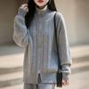 Cardigan Tricotado 100% Lã Pura Estilo Francês para Mulheres 2025 Novo Jaqueta Suéter Trançado com Zíper e Lapela Top