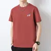 Camiseta 100% Algodão Masculina Manga Curta Verão Marca Tendência Camiseta com Estampa de Letras Tendência Top de Algodão Manga Meia-Manga Gola Redonda