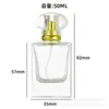 Botella Recargable de Perfume de Vidrio Transparente con Tapa Acrílica de Rosca de 15 mm, Botella Vacía con Atomizador de 50 ml, Botella de Vidrio Portátil para Viaje