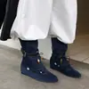 Botas vaqueras de encaje con cuentas estilo étnico, gamuza de vaca, otoño/invierno 2026, tacón medio, punta redonda, botines de cuero genuino para mujer