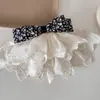 Grampo de Cabelo com Laço e Renda Floral Ditsy Estilo Coreano para Mulheres, Elegante e Versátil, Presilha de Primavera para a Parte de Trás da Cabeça, Presilha Superior para Meio Preso