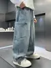 Pantalones cargo de mezclilla holgados para niños, pantalones anchos de moda estilo coreano, pantalones rectos lavables para primavera y otoño para niños mayores