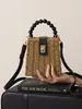 Bolso Tejido de Paja de Imitación Vintage Estilo Coreano Bolso de Mano con Cuentas Bolso Cruzado de Hombro Tejido para Mujer Bolso de Playa Personalizado Bolso para Teléfono