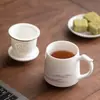 Taza de té de porcelana blanca, taza de maestro de cerámica con tapa, taza de oficina con filtro, taza de oficina para separación de té y agua, jade de grasa de cordero