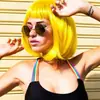 Peruca de cabelo bobo transfronteiriça cabelo europeu e americano peruca feminina cabelo curto liso franja reta mecanismo de fibra química touca peruca yaki