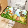 Felpudo de Diatomeas para Pascua Transfronterizo, Alfombrilla Antideslizante Absorbente de Agua para Baño, Felpudo para Puerta de Entrada con Decoración de Conejo y Huevo
