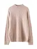 Suéter Feminino de Cashmere Gola Alta Meia-alta Outono e Inverno Malha Grossa de Cashmere Trançada
