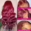 Peruca frontal com renda para mulheres europeias e americanas, cabelo longo cacheado, cor vinho tinto, ondas grandes, conjunto de peruca com renda em estoque, primeira geração de cabelo