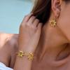 Wanxing Moda Transfronteiriça Pulseira de Aço Inoxidável Ouro 18K Pulseira de Aço Titânio Transfronteiriça Ins Retro Brincos de Girassol para Mulheres