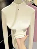 Camiseta básica de punto Andi de terciopelo con cuello semi alto, prenda interior de otoño e invierno, suéter cálido de manga larga, top exterior, borgoña, talla única