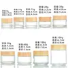 Botella de crema de vidrio transparente con tapa de imitación de madera, sellada, para ojos, crema, cosmética, para el hogar