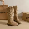 Botas Longas de Salto Grosso com Floco Aumento Interno de Altura Botas Altas Femininas 2026 Novas Botas Emagrecedoras Outono Inverno Botas de Cavaleiro Cowboy Ocidental