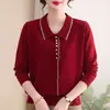 Nova coleção de outono 2026 da Mamãe: um suéter de tricô estiloso, de caimento solto e manga longa com gola, perfeito para mulheres de meia-idade e idosas no outono e inverno, projetado para fazê-las parecer mais jovens