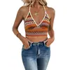 Amazon Cross-Border Verão 2026 Moda Praia Sexy Menina Quente Listras Geométricas Decote Halter Camisola Slim para Mulheres