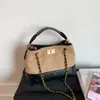 Bolsa Tote Satchel Elegante de Luxo Acessível Estilo Tweed para Mulheres Moda Outono Inicial Acolchoada com Corrente Bolsa de Ombro Único Transversal de Alta Qualidade