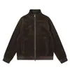 Chamarra retro con cierre y cuello alto estilo Old Money para hombre, versátil prenda de abrigo de otoño con rayas verticales, corte holgado, talla grande, top casual