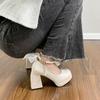 Zapatos Mary Jane de Tacón Alto con Correa al Tobillo Estilo Francés Perla Irregular Primavera 2025