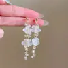 Pendientes de Borla de Flor con Cuentas de Grava Estilo Resort para Mujer, Pendientes Dulces para Salidas a la Playa, Impresionantes Pendientes de Cuentas