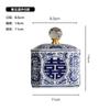 Jingdezhen Cerámica Azul y Flores Pintada a Mano Tarro con Carácter Feliz Caja de Joyería Tarro de Almacenamiento de Té Adornos Exquisitos Clásicos para el Hogar Sala de Estar