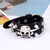 Pulsera de Cuero Estilo Punk Exagerado Personalizada y Creativa, Pulsera Versátil Unisex con Amplia Decoración de Calavera de Cuero