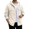 Chamarra con capucha de punto gofre para hombre, nueva de otoño, transfronteriza, color liso casual, top de doble bolsillo abierto al frente, venta al por mayor