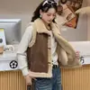 Chaleco de ante sintético con pelo de imitación estilo coreano y cuello de solapa, diseñado para mujer, perfecto para otoño e invierno, que ofrece calidez y un look moderno y casual como prenda exterior