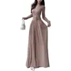 Vestido de manga larga plisado con cuello en V de color puro, temperamento elegante, tacto de alta gama, cintura ceñida, corte ajustado, dobladillo amplio, falda larga, mujer, otoño