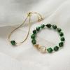 Pulseira Feminina Camada Dupla em Prata 925 Original com Olho de Tigre Verde Natural Presente de Aniversário Pequena Fresca Ajustável