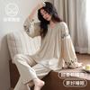 Pijama con Almohadillas para el Pecho para Mujer, Primavera y Otoño Algodón Puro Manga Larga Otoño Algodón Puro Delgado Madres de Mediana Edad Ropa de Casa de Gama Alta