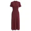 Vestido Largo de Punto para Mujer, Estilo Europeo y Americano, Cuello Redondo, Manga Corta, Verano S Marca, Calado, Canalé, de un Solo Botón